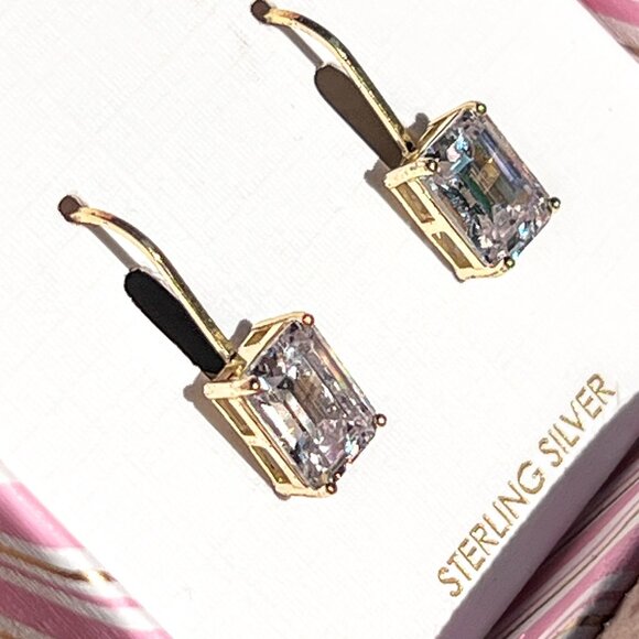 Diamonique Sterling Silver Emerald Cut CZ Drop Earrings * Last Pair - Picture 6 of 9